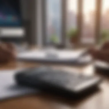 Investor Financial Analysis An investor analyzing financial statements with a calculator and notepad.