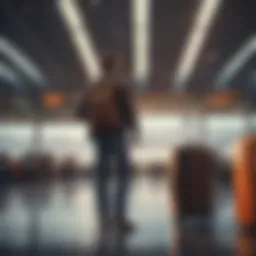 A scenic view of a traveler at an airport ready for adventure