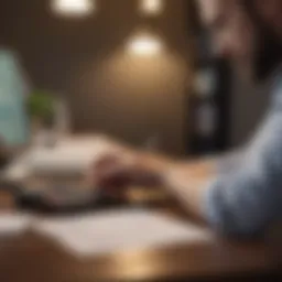 A person evaluating loan options with a calculator and documents.