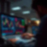 A person analyzing financial data on a digital screen