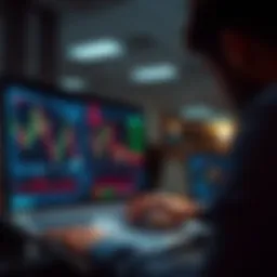A person analyzing financial data on a digital screen