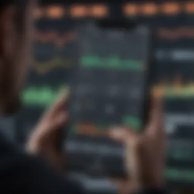 Analyzing Market Trends on Fidelity App Illustration of a person analyzing stock market trends on the Fidelity app