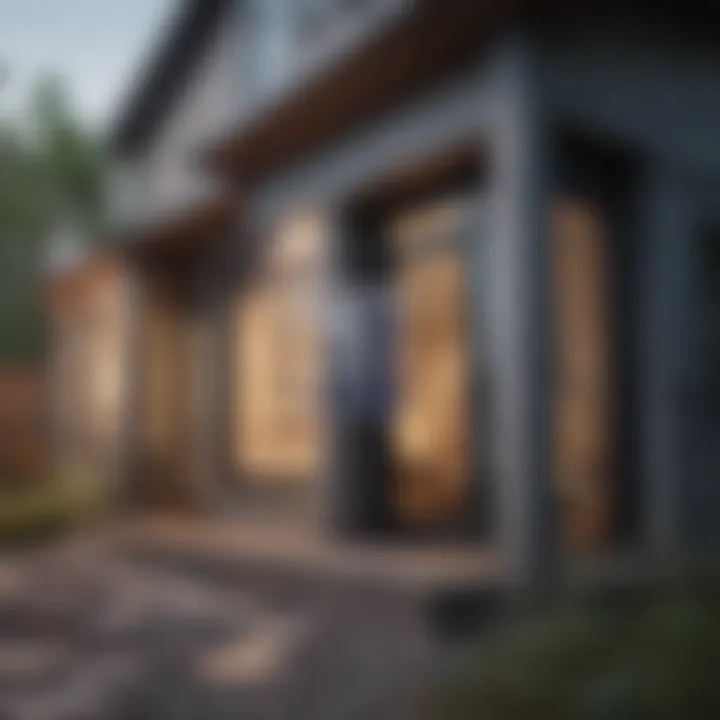 Modern home exterior with denied stamp