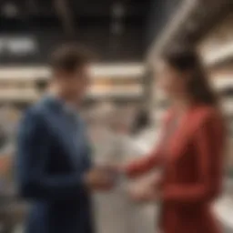 Professional retail sales representative assisting a customer