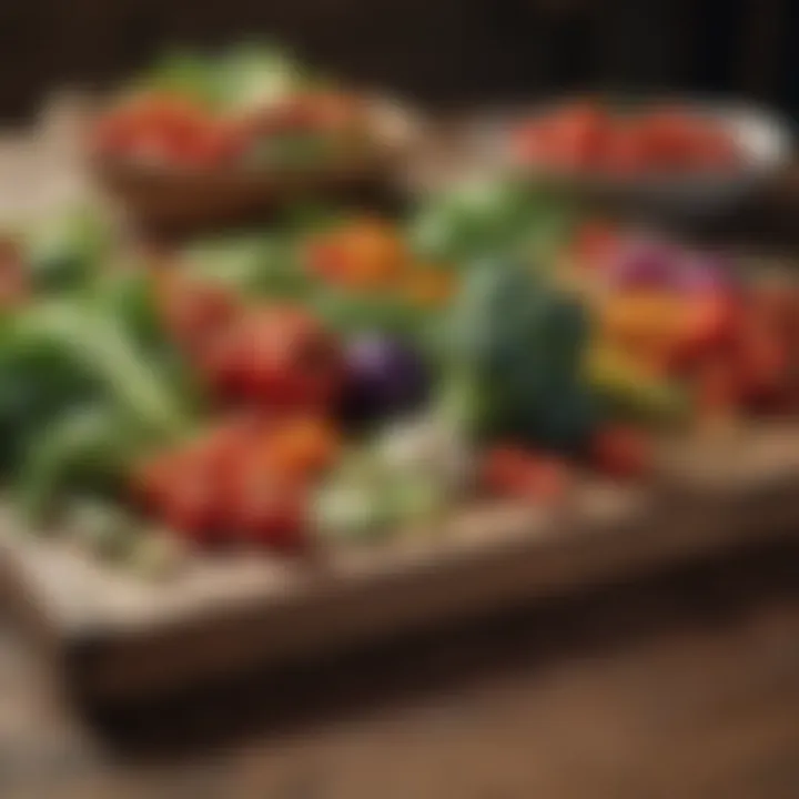 Colorful assortment of fresh vegetables on a wooden table