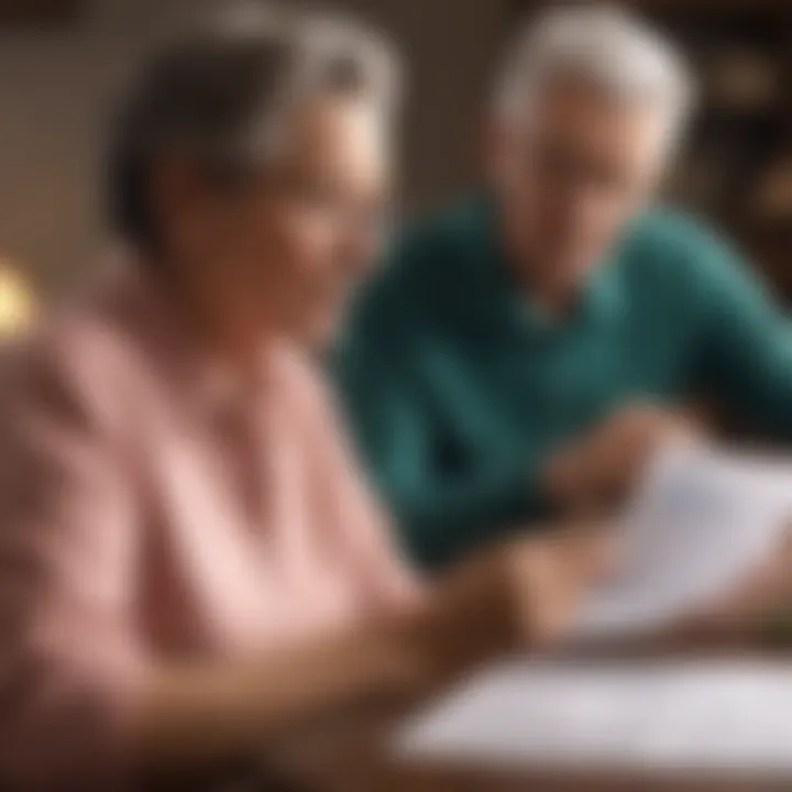 Elderly couple reading tax regulations on social security benefits