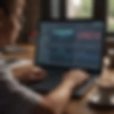 A person analyzing data and trends on a laptop, representing market research for remote jobs