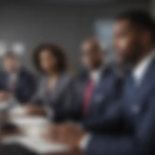 A diverse group of financial advisors collaborating in a modern office setting.