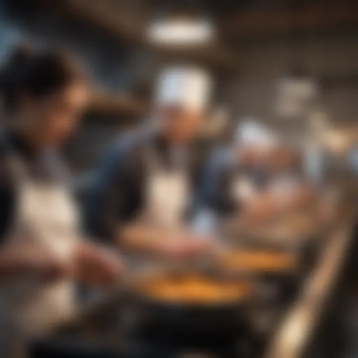 A vibrant cooking class with diverse participants engaged in culinary creativity