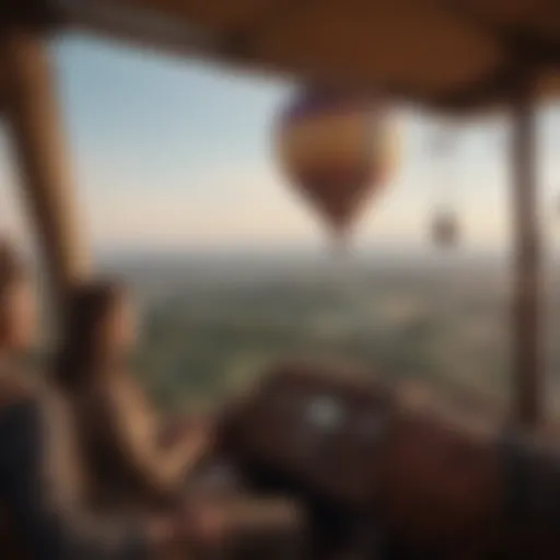 A scenic view of a couple enjoying a hot air balloon ride