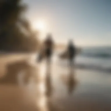 Surfing Together A serene beach setting with two friends surfing together