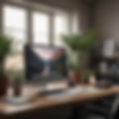 Modern Home Office Environment A modern home office setup with a laptop and a plant