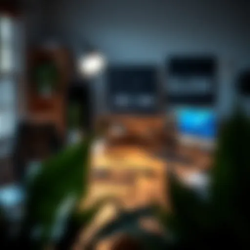 A serene workspace showcasing a computer and artistic tools