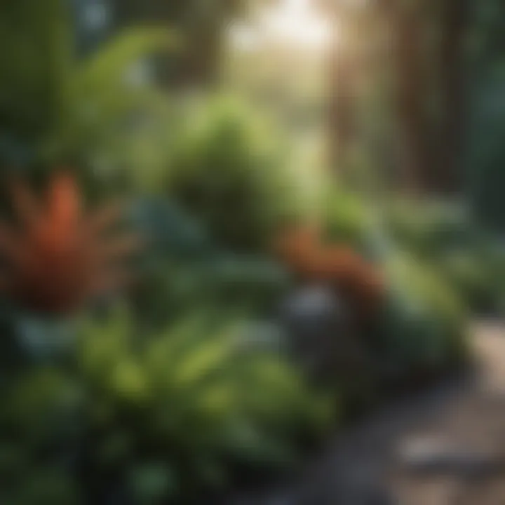 Artistic arrangement of plants and features in landscape