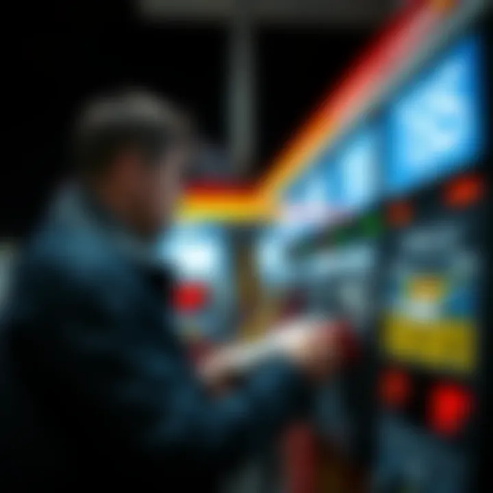 A person comparing prices at a gas station