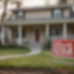 A detailed view of a foreclosed property with a 'For Sale' sign