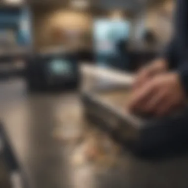 Person using a coin counter at a bank