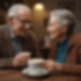 Elderly couple enjoying a conversation over coffee