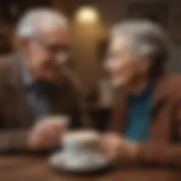 Elderly couple enjoying a conversation over coffee