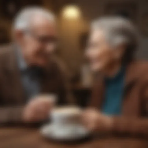 Elderly couple enjoying a conversation over coffee