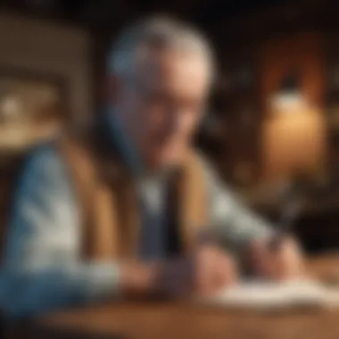 Elderly gentleman writing a heartfelt message on JDate