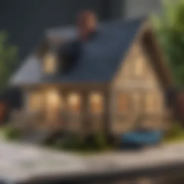 Illustration of a house with financial icons representing loans and mortgages