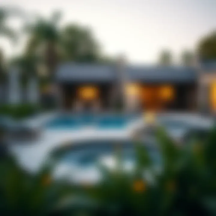 A Welcoming Backyard Oasis A cozy backyard with a beautifully designed swimming pool