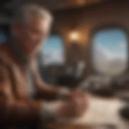 Senior traveler examining flight options
