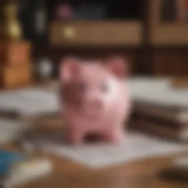Professional Context of Piggy Bank in Financial Strategy A professional setting showcasing a piggy bank alongside financial documents, representing the integration of savings and financial strategy.