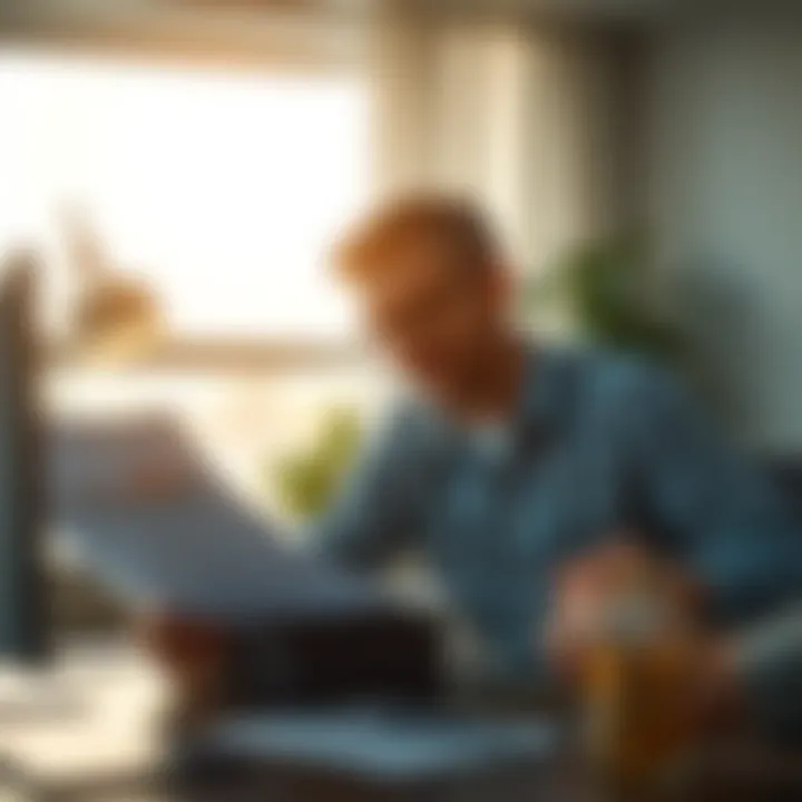 Weekend Financial Analysis An individual analyzing financial charts and documents during the weekend