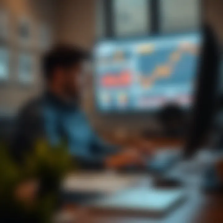 A digital marketer analyzing data on a computer