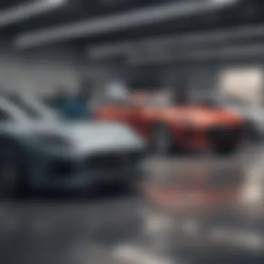 Diverse Cars at Dealership Illustration of a car dealership showcasing various vehicles