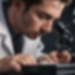 Forensic scientist analyzing evidence under a microscope