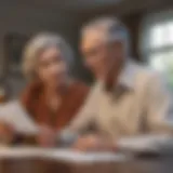 Illustration of a senior couple reviewing mortgage documents