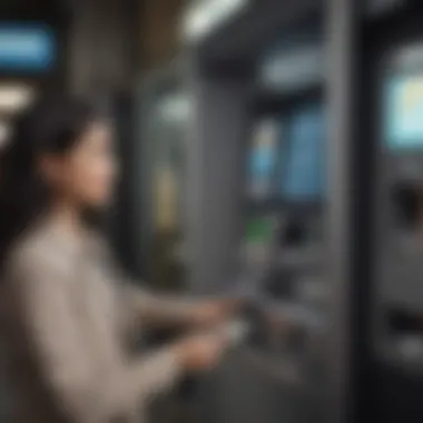 User interacting with ATM for money deposit