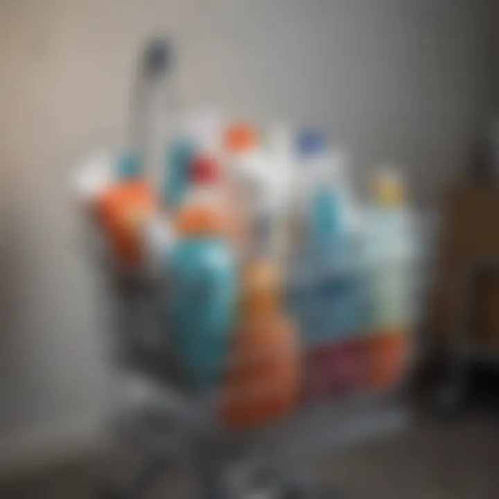 Hospital cleaning supplies organized neatly on a cart