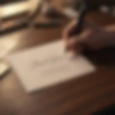 Elegant thank-you note on a desk alongside a pen