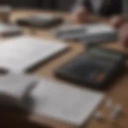 A financial planner analyzing tax strategies with a calculator and documents