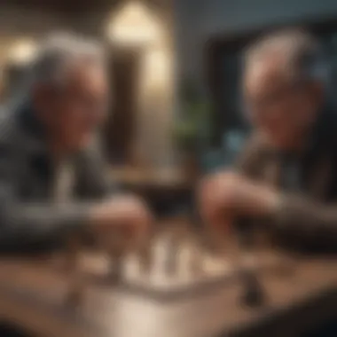 Seniors enjoying a game of chess in a well-equipped recreational area