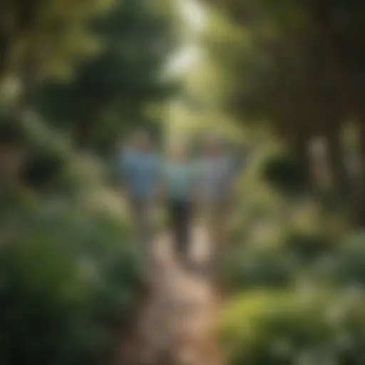 Senior couple enjoying a walk in a serene garden