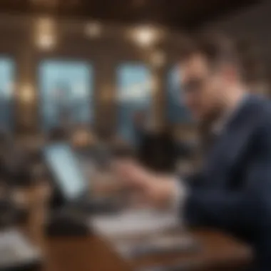 Business Owner Analyzing Banking Options A business owner analyzing fees and features of digital bank accounts.