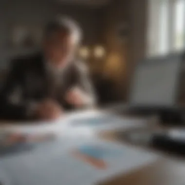 Strategic Fund Analysis Illustration of a retirement planner analyzing retirement fund charts