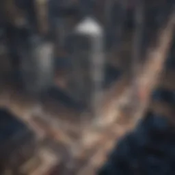 Aerial view of a bustling financial district