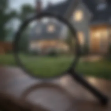 Detailed Exploration Magnifying glass focusing on a house model