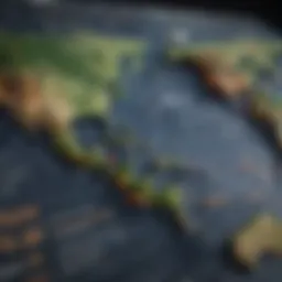 Illustration of a global stock market map highlighting major exchanges