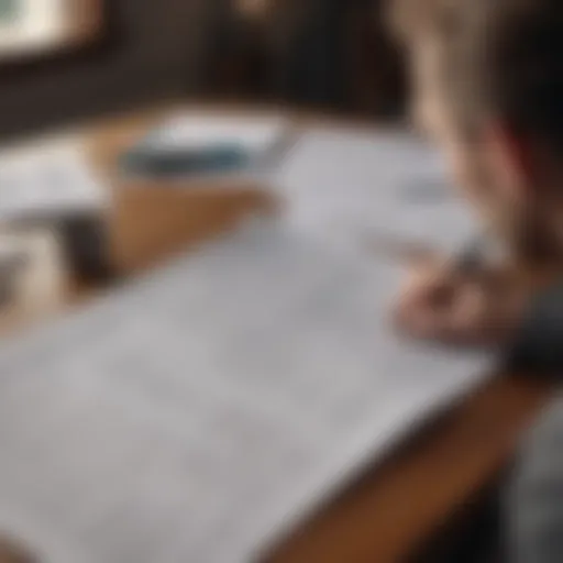 Reviewing Financial Documents A thoughtful individual reviewing financial documents