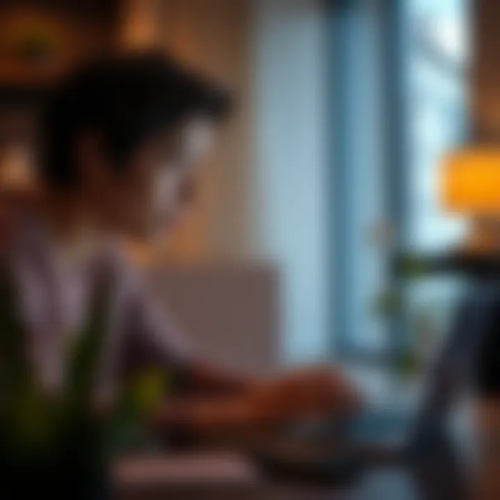 A person engaging with a laptop, illustrating focused online learning