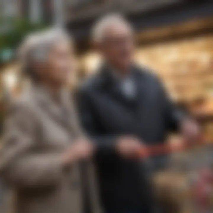 Elderly couple enjoying shopping discounts