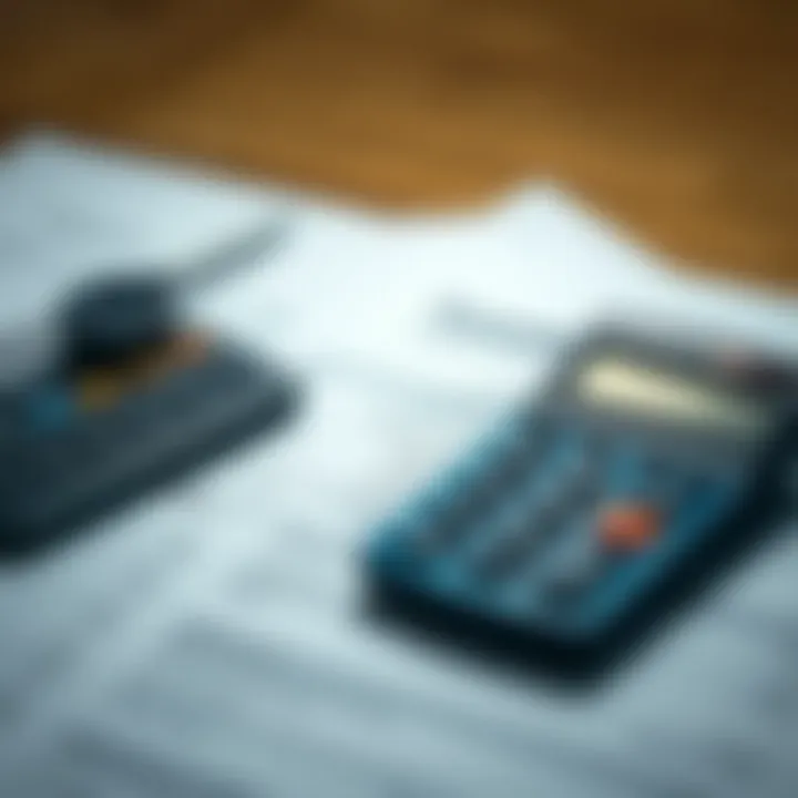 Tax documents and financial calculator