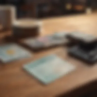 Different payment methods displayed on a wooden table